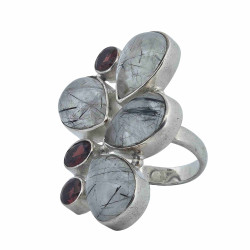 Anillo de Cuarzo Rutilado con piedra Granate Anillo de Cuarzo Rutilado con piedra Granate