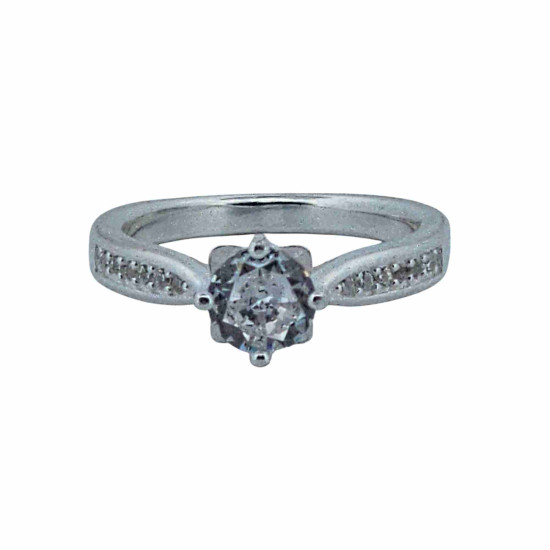 Anillo Solitario Circón y Microcircón Redondo