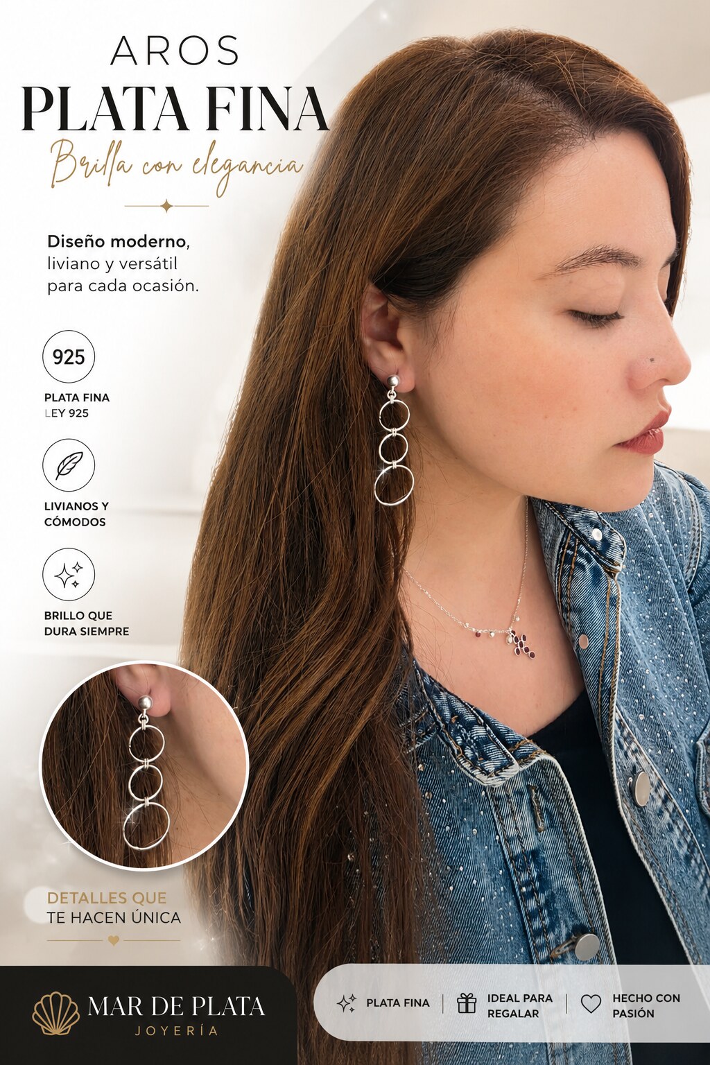 Aros de plata con tres argollas